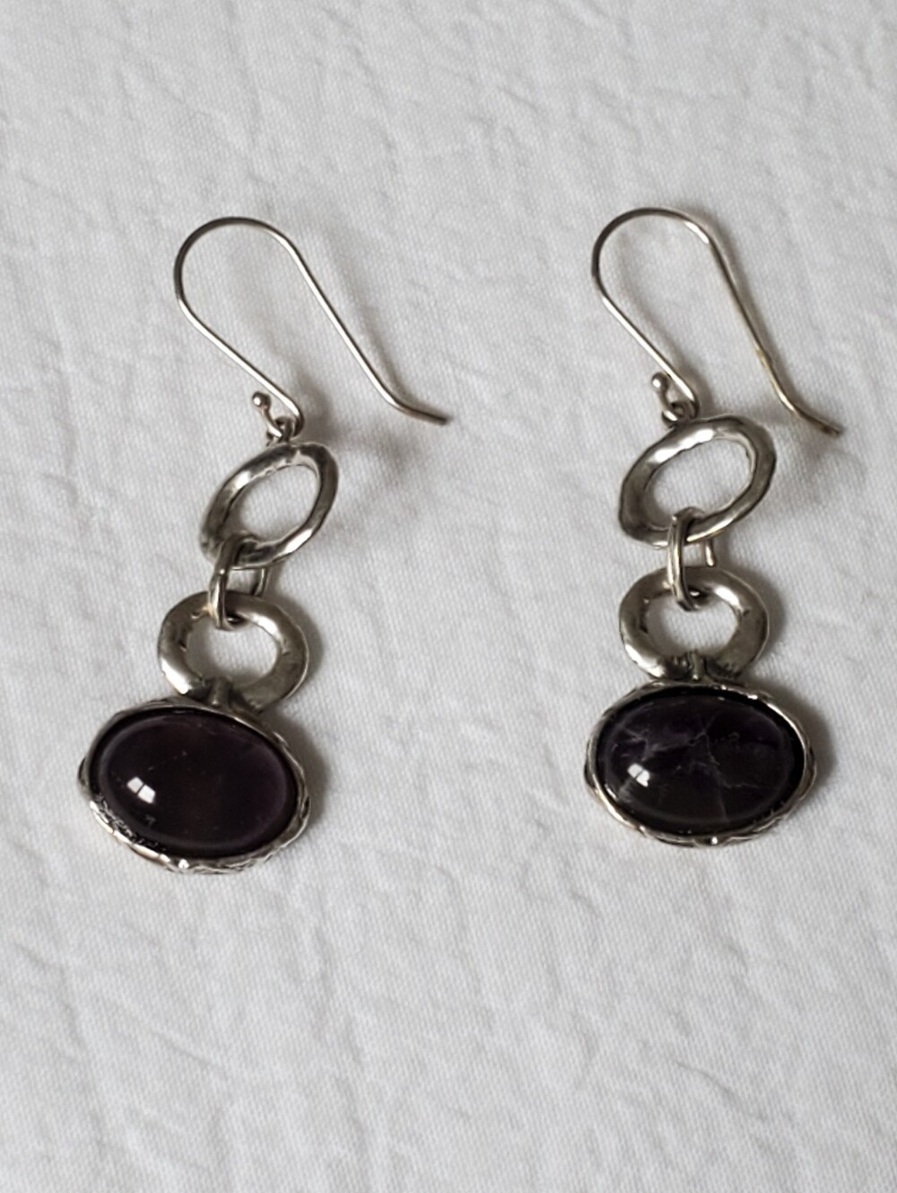 Purple Amethyst Sterling Silver Oval Drop Earrings - Stamped 925